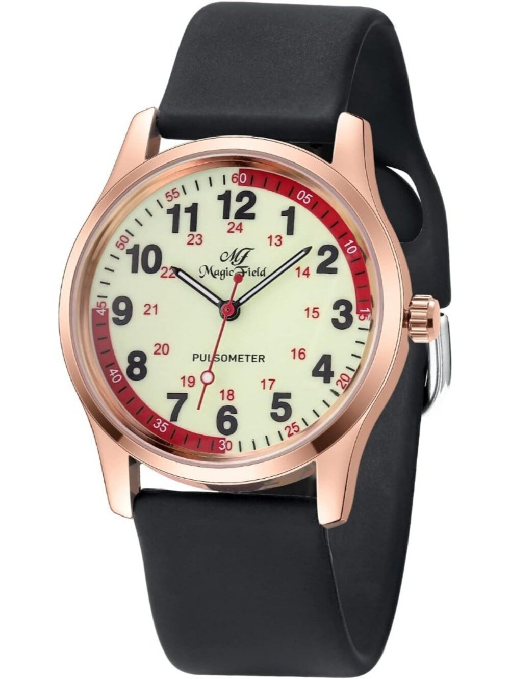 Women's Black Pink Easy to Read Military Time Waterproof Luminous Wrist Watch